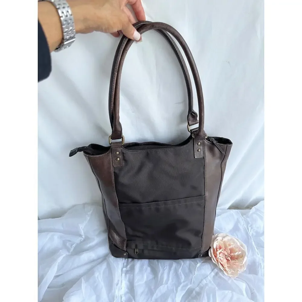 SOLO XL Brown Genuine leather & nylon Padded laptop bag briefcase unisex